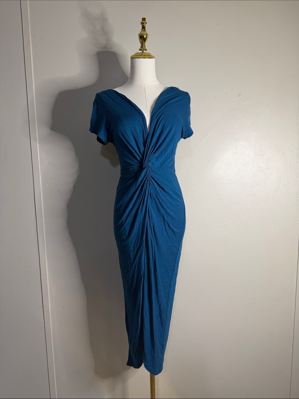 Draped Twist-Front Teal Midi Dress